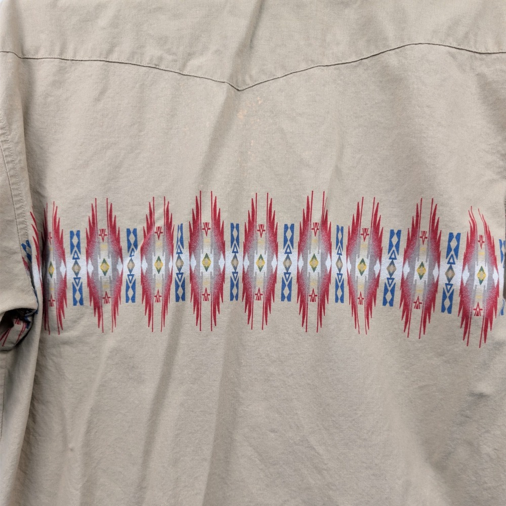 VTG Wrangler Shirt Men's XL Tan Aztec Button Down Western Pearl Snap Cowboy 90s - Picture 8 of 13